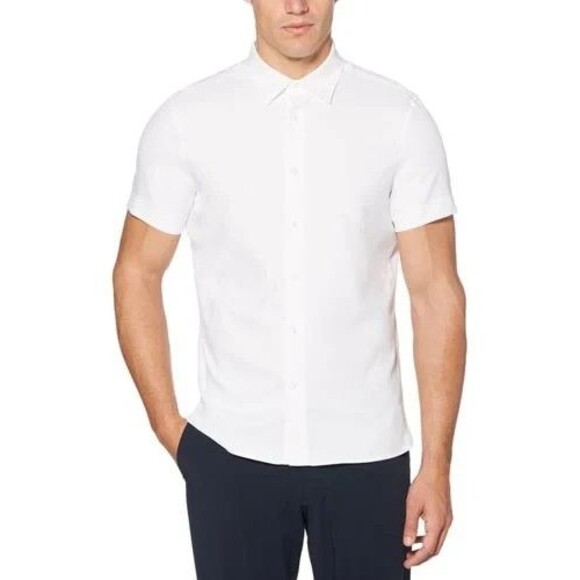 Perry Ellis Men's Slim Fit Total Stretch Cotton Button Down Shirt White 2XL - Picture 2 of 5